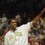 ADVANCE FOR WEEKEND JAN. 17-18--This is an April 1994 file photo showing former Boston Celtic Robert Parish waving to the crowd at the Boston Garden in Boston, during one of his last games as a Celtic. Parish will have his well-known jersey number-00 retired in ceremonies in Boston at the FleetCenter, Sunday, Jan. 18, 1998. (AP Photo/Jon Chase,File) library tag 12081999 sports Library Tag 09052003 Sports